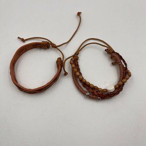 2 Leather Bracelets w/ pull strings
